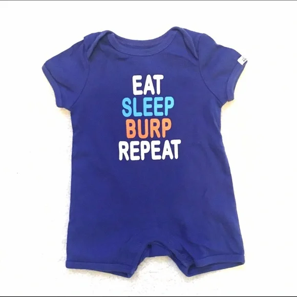 Old Navy Eat Sleep Burp Repeat Blue Short Romper - Picture 3 of 3